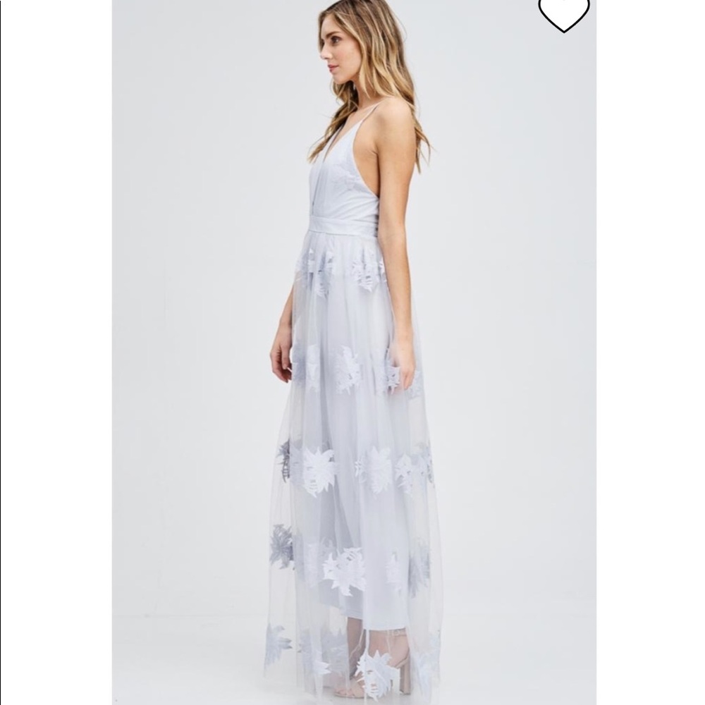 The Clothing Co Floral Blue Grey Prom Dress LD2267 - Picture 3 of 7